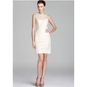 Sue Wong Ivory Beaded Sleeveless Cocktail Bridal Dress Boat Neck Sweetheart 2